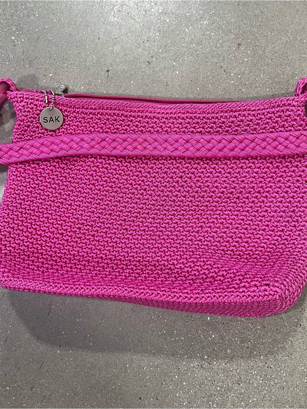 THE SAK Vintage Crochet Hobo Bag Pink Woven Knit Retro Boho Shoulder Purse Large - Picture 2 of 5